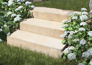 Bloktrin i kalksten Cremona med have