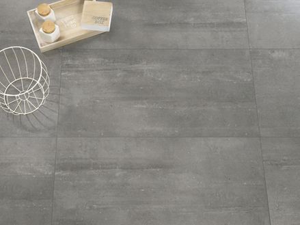 Mørkegrå paneler i Concrete Smoke-look med bakke og metalkurv