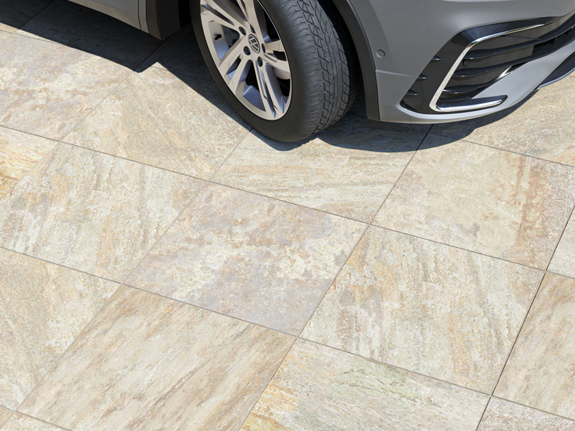 Plader i kvartsitlook Bern 3 cm detaljer med skåret bil