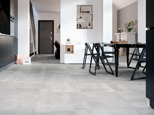 Køkken med Pure Clay-fliser i betonlook