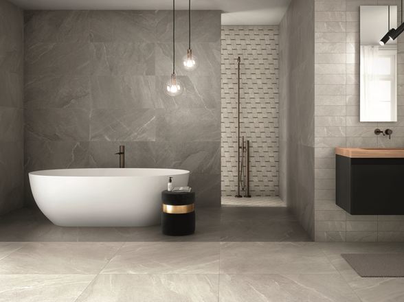 Badeværelse med Canyon Pearl Fliser af porcelænsstentøj