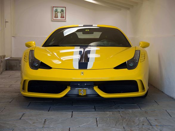Gul Ferrari på grå sandstensplade Kandla Grey