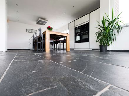 Frøperspektiv på Black Rustic skifergulv