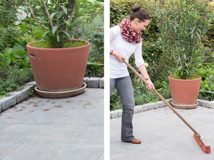 Fej planteaffald væk på terrassen